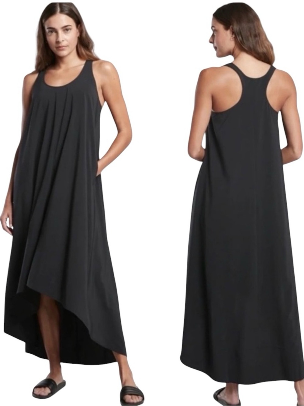 Athleta Presidio Black lightweight High-Low flowy Racerback Maxi Dress small